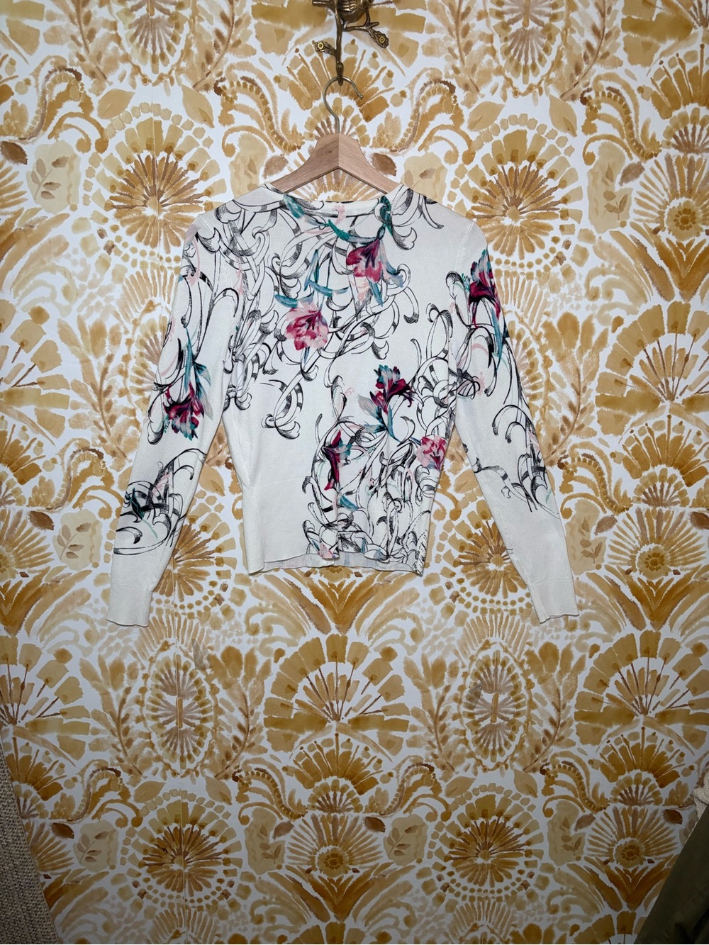 White House Black Market Floral Cardigan | Lightweight Button Front Sweater - Picture 6 of 12